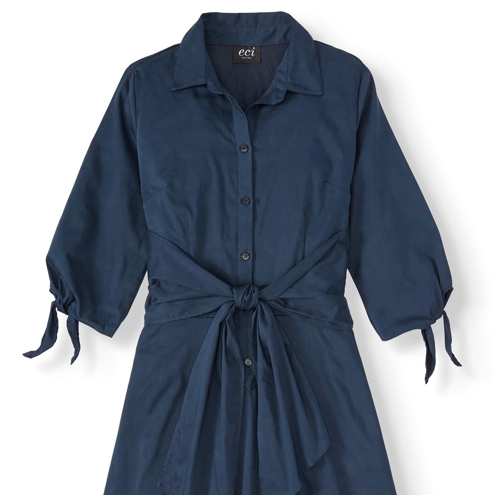 ECI New York Womens 3/4 Sleeve Shirt Dress in Navy